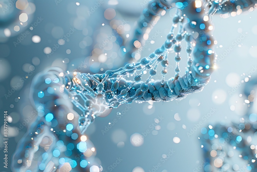 A close-up of two blue strands representing DNA, with one strand broken and the other showing an arrow pointing to it A close-up of two blue strands representing DNA, with one strand broken and the other showing an arrow pointing to it