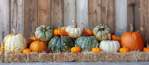 Autumn pumpkins arranged on...