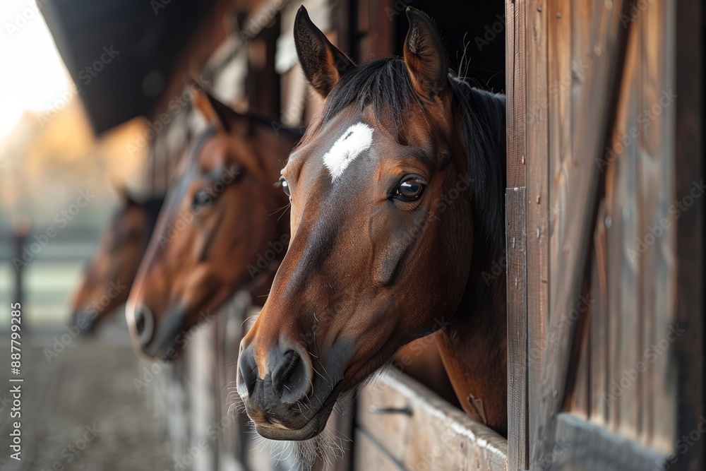 Horses peeking through a stable door Horses peeking through a stable door