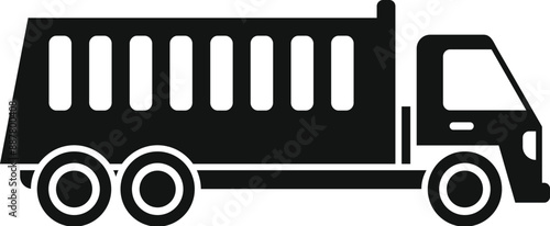 Simple black silhouette of a dump truck delivering construction material
