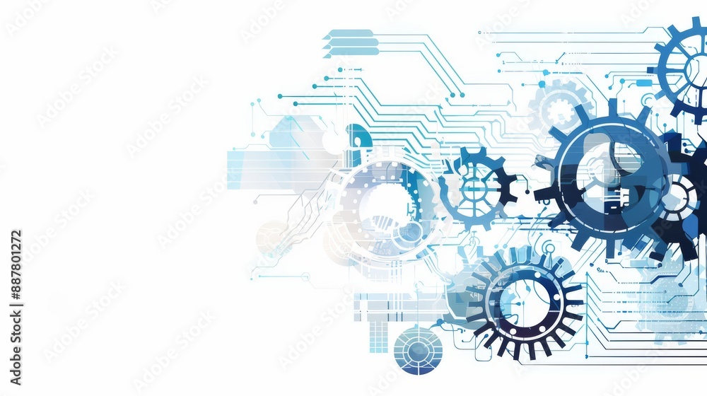 Futuristic Technology Concept with Gears and Circuit Board. Generative AI