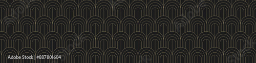 Seamless golden arch texture on a black background. Elegant pattern in Art Nouveau style. Geometric decorative texture. Geometric art deco texture. Vector EPS 10
