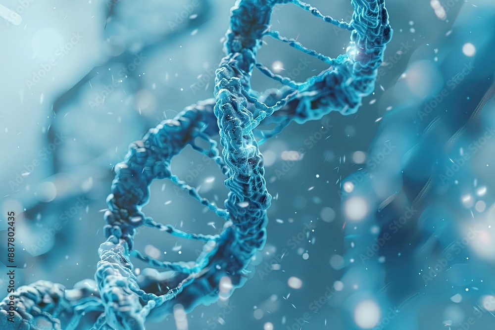 A close-up of two blue strands representing DNA, with one strand broken and the other showing an arrow pointing to it A close-up of two blue strands representing DNA, with one strand broken and the other showing an arrow pointing to it