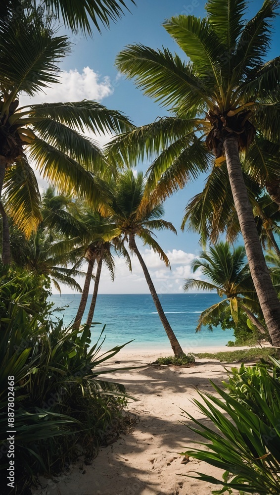 Tropical serenity surrounded by swaying palms Tropical serenity surrounded by swaying palms