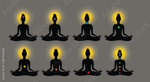 Meditation aura and 7 chakras vector