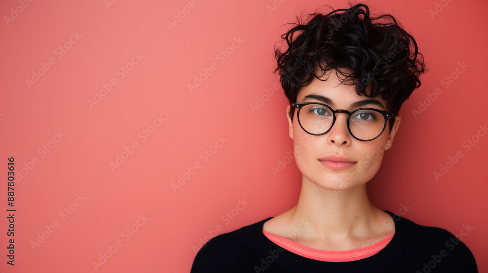 A serious-looking non-binary person in their late 20s with short, curly black hair and glasses A serious-looking non-binary person in their late 20s with short, curly black hair and glasses