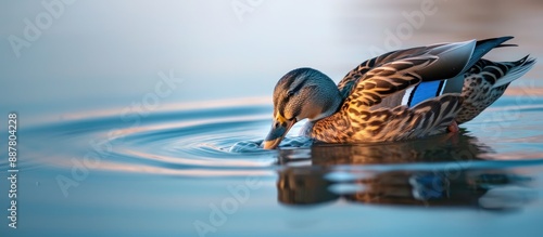 A lone duck with a blue mar...