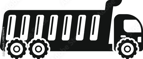 Black silhouette of a tipper truck carrying building materials