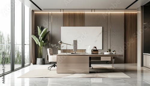 Modern Office Interior Design With Large Windows and Minimalist Furniture