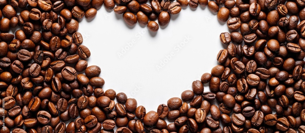 Coffee beans heart shaped frame with available white copy space image Coffee beans heart shaped frame with available white copy space image