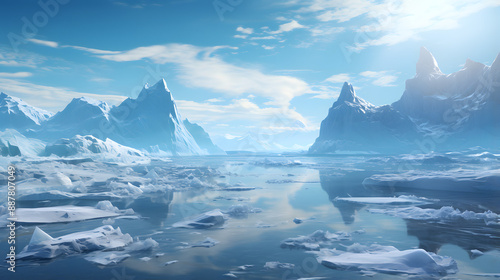 Wallpaper Mural A mesmerizing view of majestic icy mountains covered in snow and ice with serene blue water and a clear blue sky in the background.  Torontodigital.ca