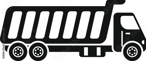 Black silhouette of a tipper lorry truck transporting building materials on a construction site