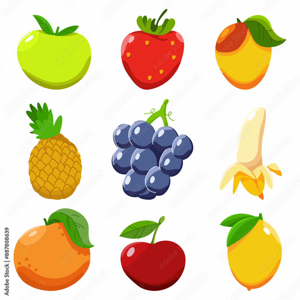 Berries and fruits vector cartoon set isolated on a white background. Berries and fruits vector cartoon set isolated on a white background.