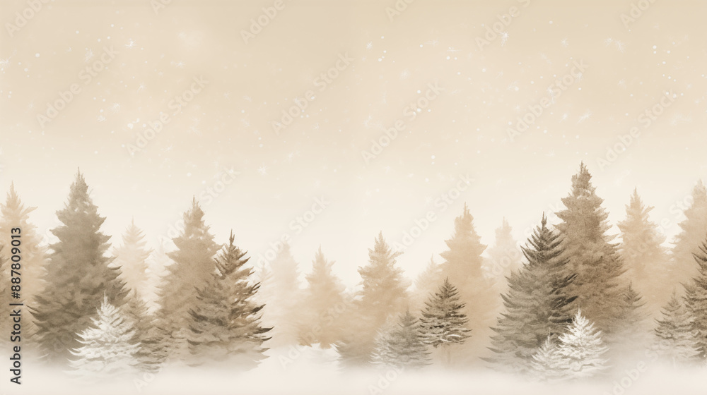 Naklejka premium Snowy Pine Trees Under Starry Winter Sky