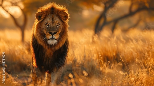 Lion standing tall in the savannah