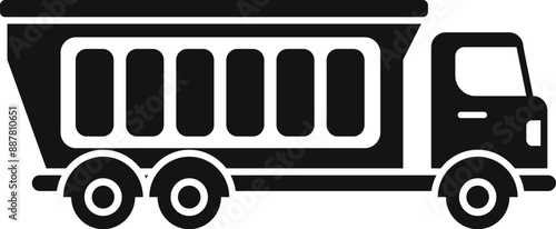 Simple black silhouette icon of a tipper truck transporting building materials