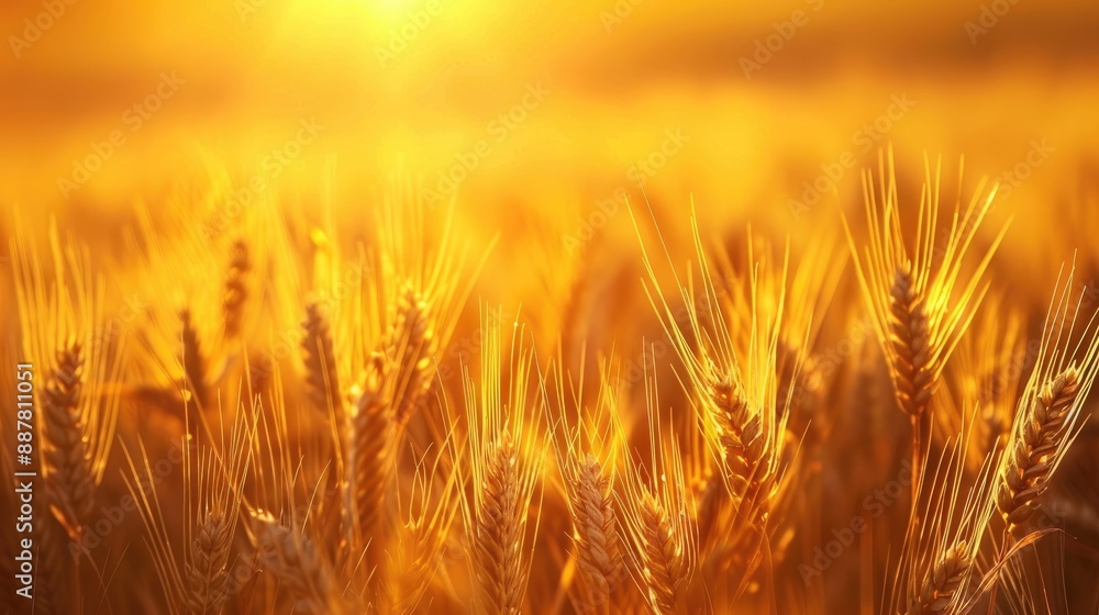 Barley cultivation in golden farmland at sunset Barley cultivation in golden farmland at sunset