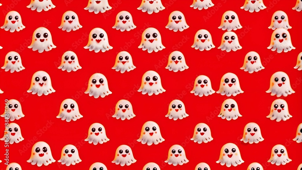 Halloween ghost seamless pattern background. Holidays cute ghost cartoon character. Red background Halloween ghost seamless pattern background. Holidays cute ghost cartoon character. Red background