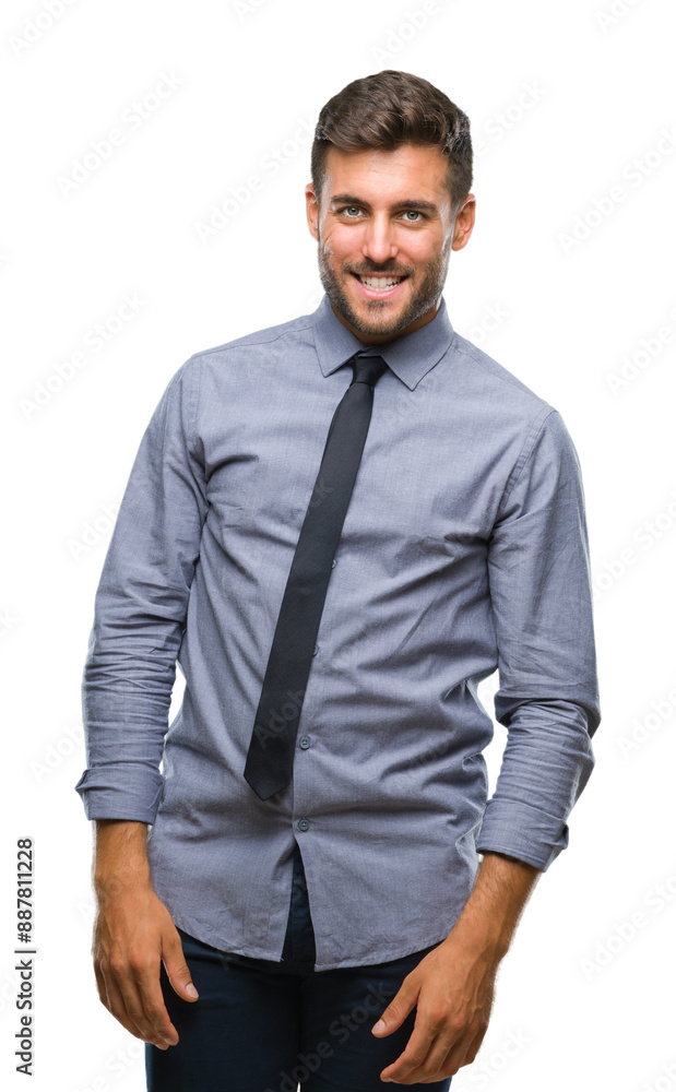 Young handsome business man over isolated background looking away to side with smile on face, natural expression. Laughing confident. Young handsome business man over isolated background looking away to side with smile on face, natural expression. Laughing confident.