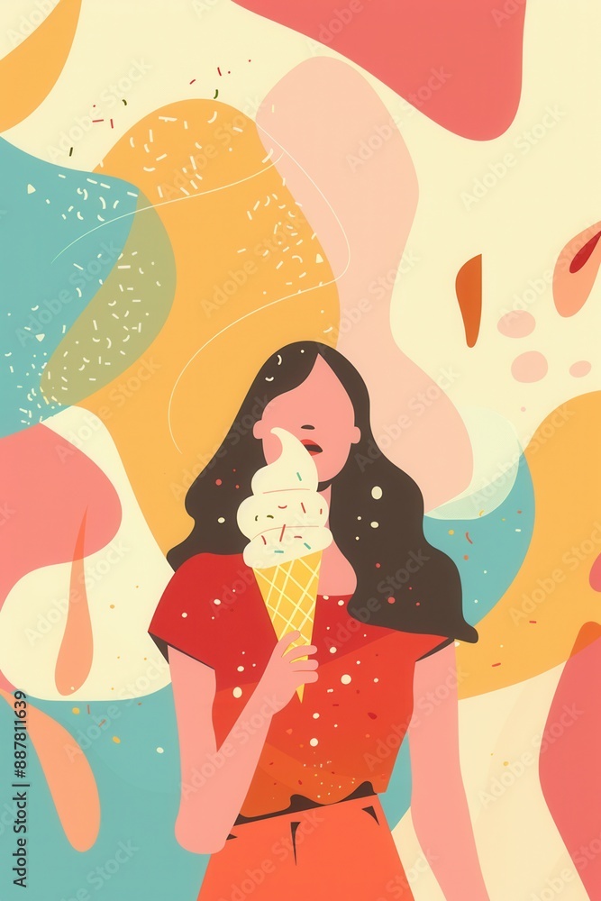 Flat vector abstract vector poster with theme of hot summer and ice cream Flat vector abstract vector poster with theme of hot summer and ice cream