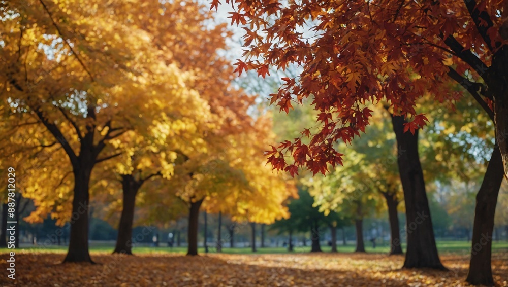 Vibrant autumn leaves sway in the park's crisp air Vibrant autumn leaves sway in the park's crisp air