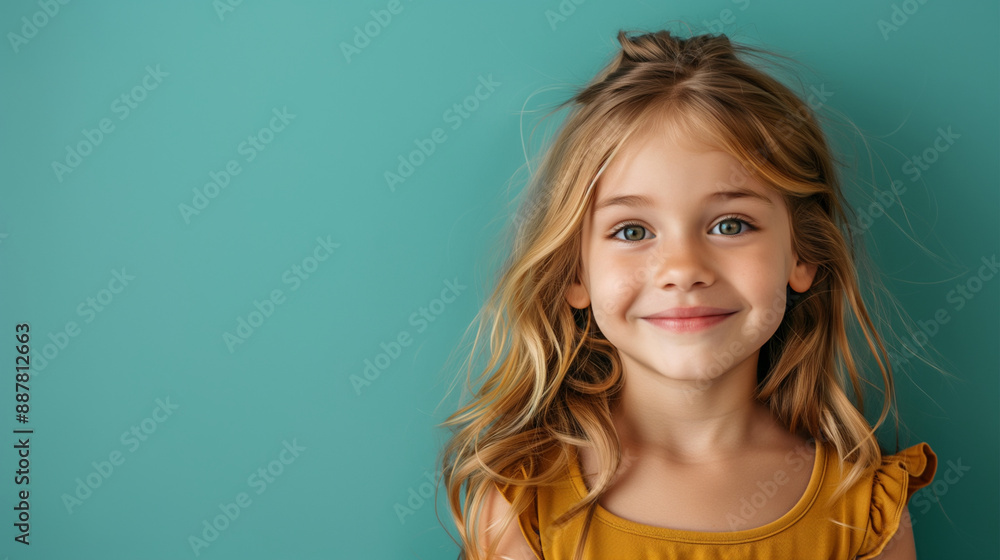 A cheerful Gen Alpha girl around 7 years old with wavy blonde hair A cheerful Gen Alpha girl around 7 years old with wavy blonde hair