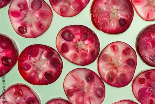 Vibrant Sliced Tomatoes on Light Green Background 