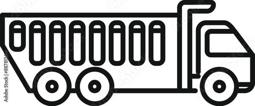 Simple line icon of a tipper truck transporting construction materials
