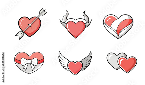 Heart design elements set with different styles decorations, marriage fidelity family unity