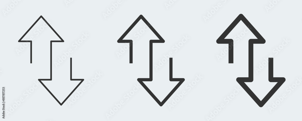 Transfer arrow icon set. Two-way, bidirectional sign. Elevator, lift movement line symbol set. Transfer arrow icon set. Two-way, bidirectional sign. Elevator, lift movement line symbol set.