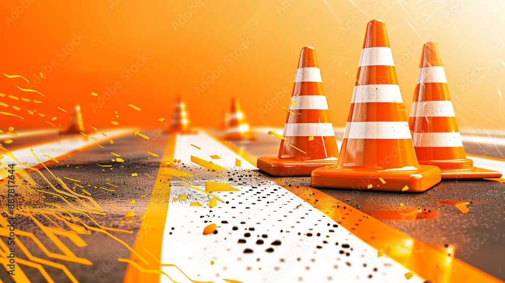 3D rendir of traffic cones with white and orange stripes isolated on ...