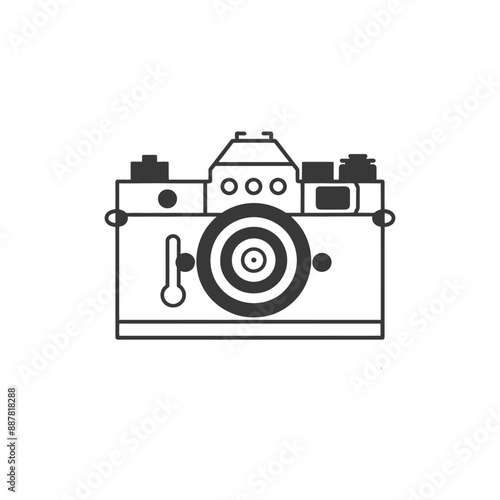 Monochromatic Line Art Illustration of Vintage 35mm Film Camera
