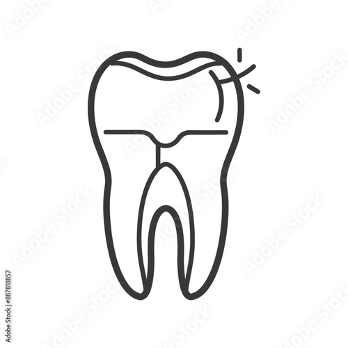 Cracked Tooth Enamel: Line Art Dental Icon Illustration