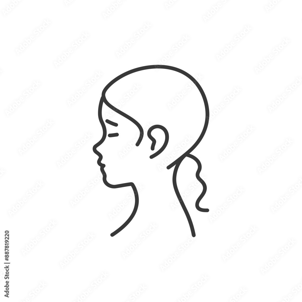 Line Art Profile of Serene Young Woman with Low Ponytail Line Art Profile of Serene Young Woman with Low Ponytail