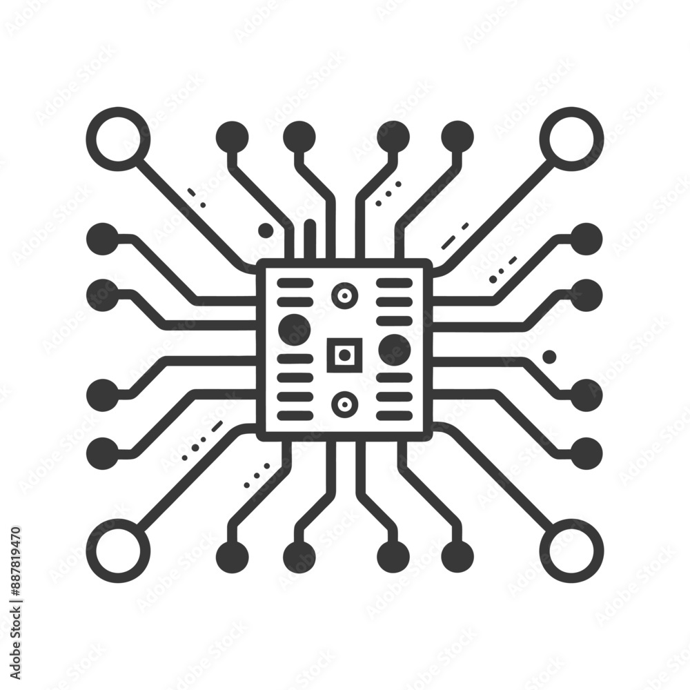 custom made wallpaper toronto digitalHand-drawn Microchip Circuit Board: Simplified Line Art Illustration