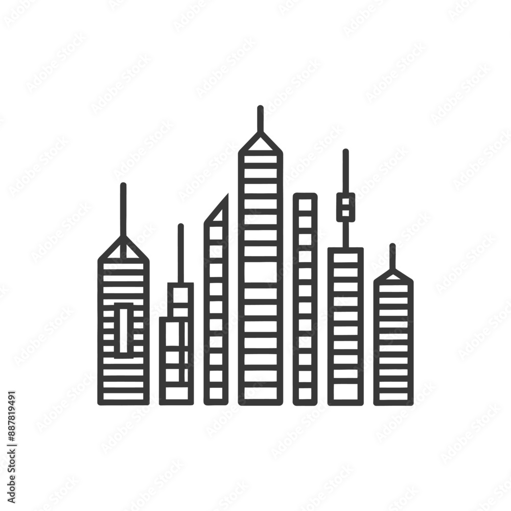 Minimalist Line Art Skyline: Modern Cityscape Icon Minimalist Line Art Skyline: Modern Cityscape Icon