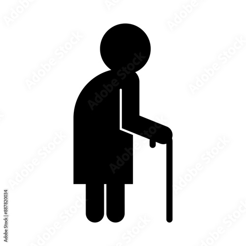 Vector illustration of old man with cane silhouette icon on transparent background