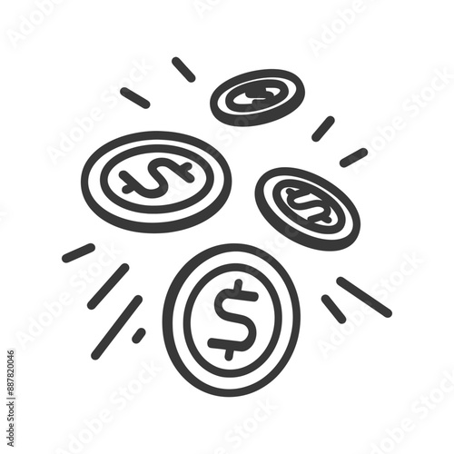 Line Art Illustration of Exploding Dollar Coins