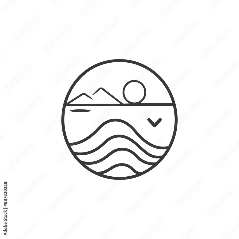 Minimalist Line Art: Coastal Sunset in Circular Frame Minimalist Line Art: Coastal Sunset in Circular Frame