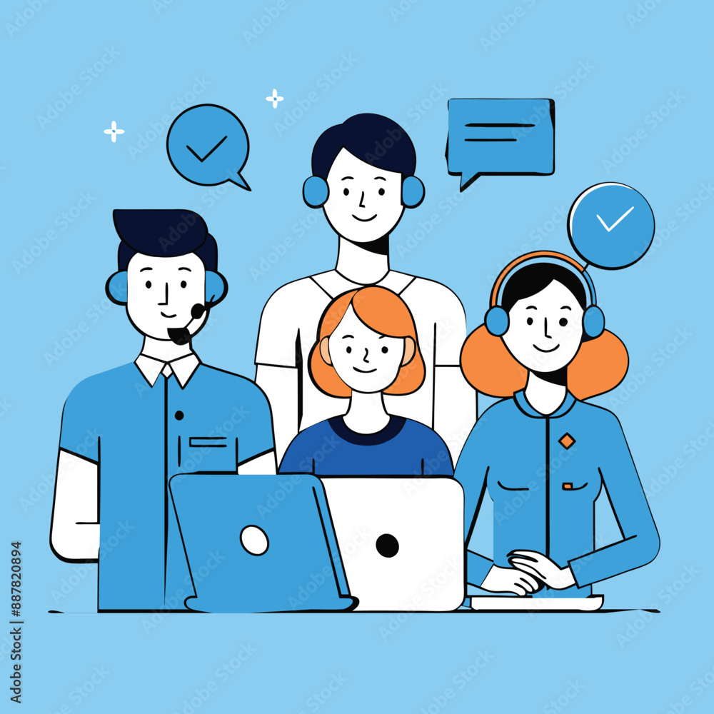 customer support line art vector art illustration customer support line art vector art illustration