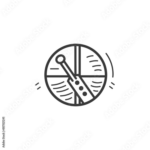 Monochromatic Line Art Illustration: Circular Control Lever with Segmented Dial