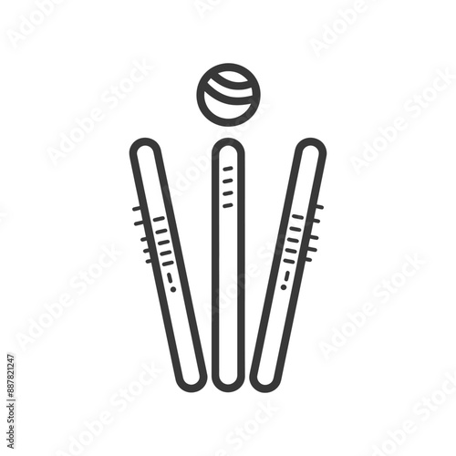 Cricket Wicket and Ball Line Art Icon