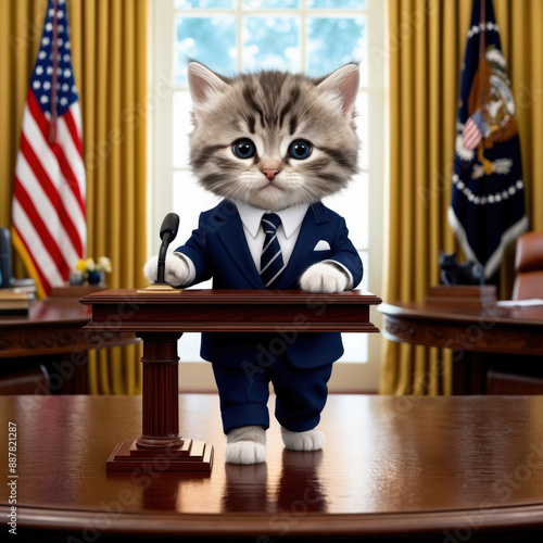 Kitten in Suit Addresses the Nation photo