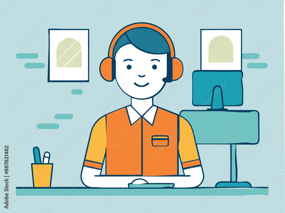 customer support line art vector art illustration customer support line art vector art illustration