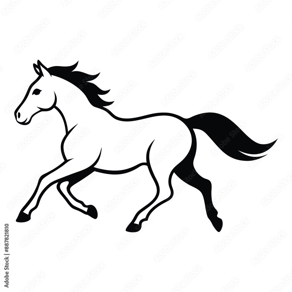 Obraz premium silhouette of black running horse - vector illustration