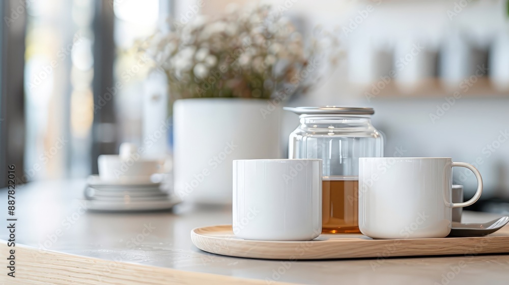 A modern tea bar showcasing a variety of loose-leaf teas and brewing equipment. A modern tea bar showcasing a variety of loose-leaf teas and brewing equipment.