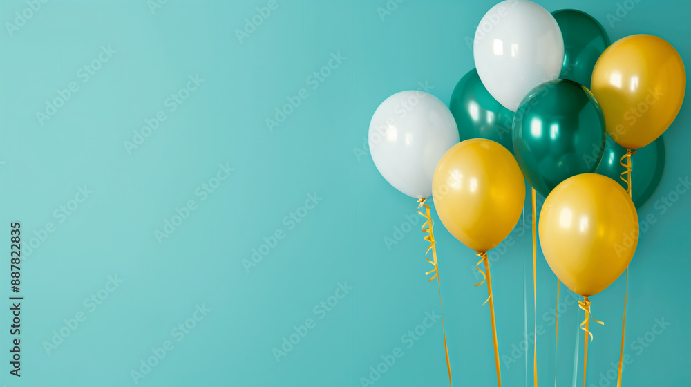 Colorful Birthday Balloons in Teal, Turquoise and Yellow. Contemporary Background. Colorful Birthday Balloons in Teal, Turquoise and Yellow. Contemporary Background.