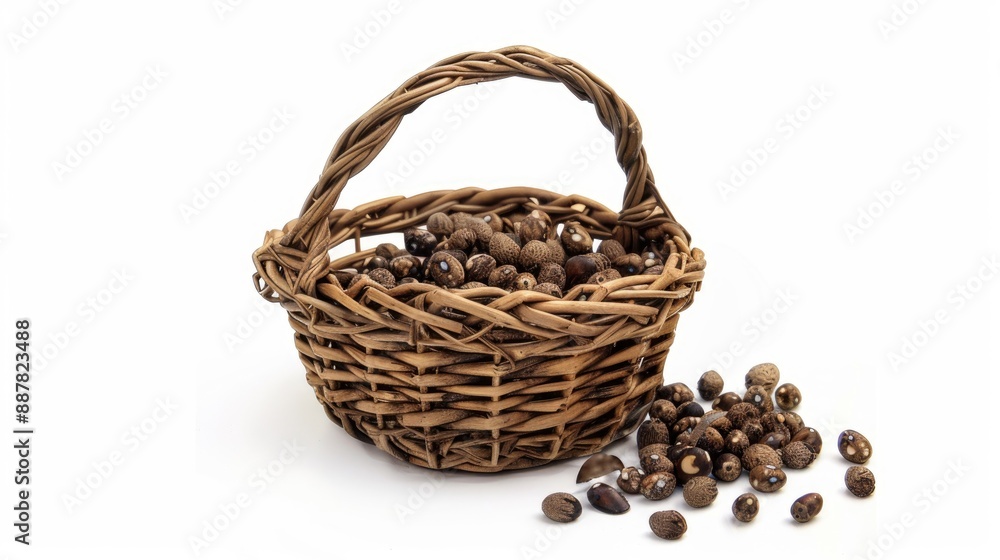 Basket with Job s tears on white backdrop Basket with Job s tears on white backdrop