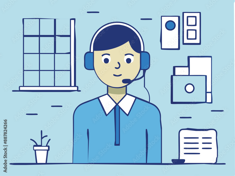 customer support line art vector art illustration customer support line art vector art illustration