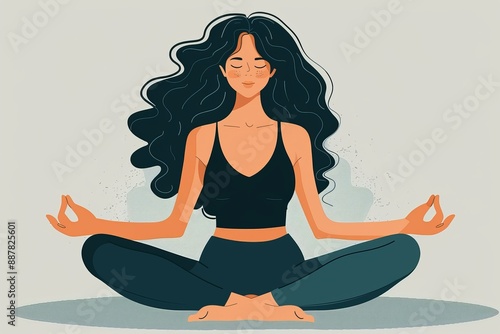 Woman Meditating in Lotus Pose Digital Art Calm and Peaceful Bright and Detailed